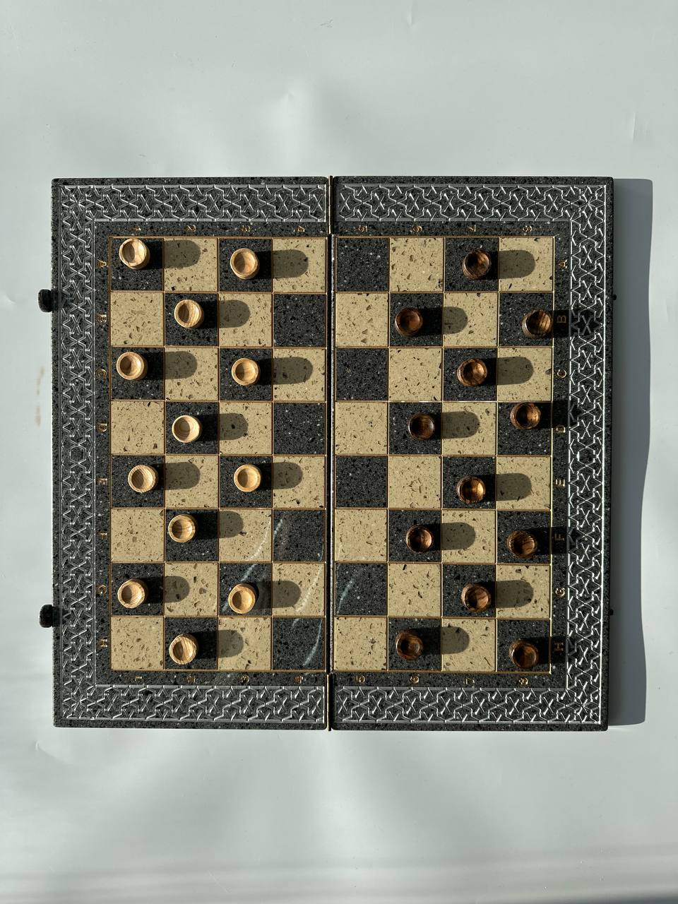 Luxury  grey acrylic stone chess set 47×23 cm,  stone chess board, limited