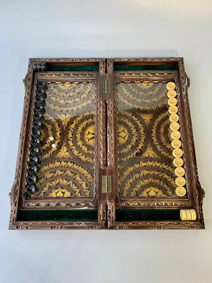 Wooden carved backgammon with glass play board inside, gift for him, backgammon set, handmade backgammon set, limited edition