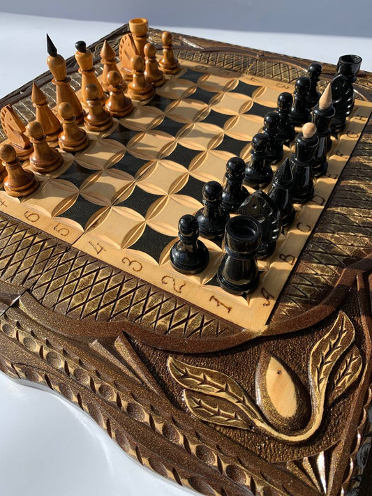 Handmade wooden chess set 3 in 1, chess set, checkers game, backgammon board, gift for couple, limited