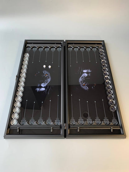 Glass backgammon, stylish backgammon board "Lion", glass backgammon board, customized backgammon set, gift for dad limited