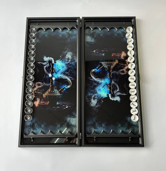 Glass backgammon set, stylish backgammon board, glass backgammon board, personalized backgammon board