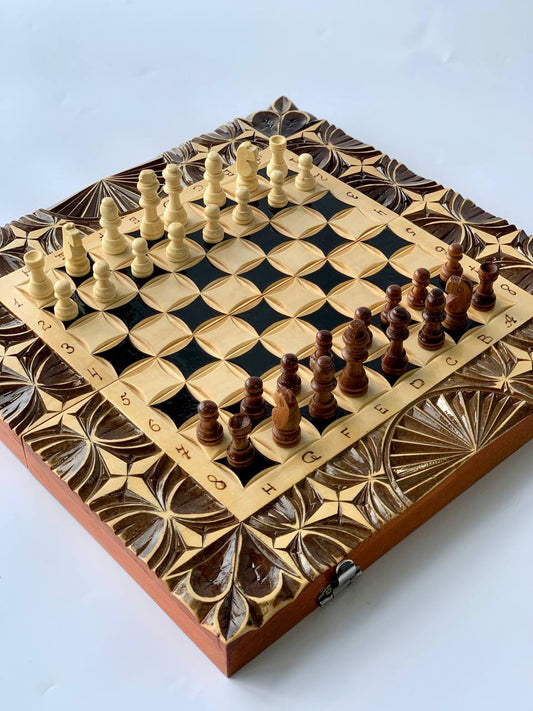 Wooden chess set, chess board, checkers game, travel chess set, limited