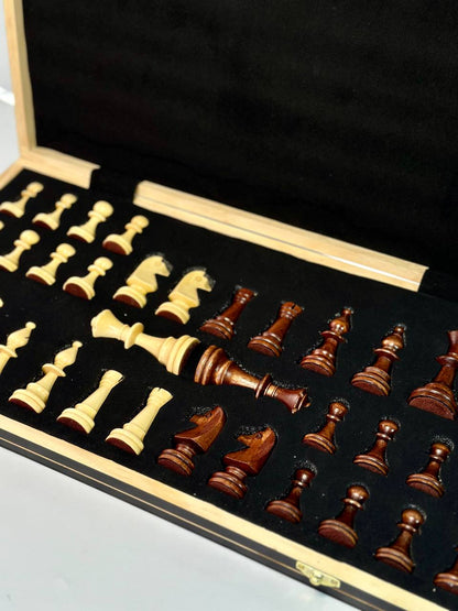 Classic wooden chess set with double Queen, travel chess set, classic chess board, compact sized chess set, gift for dad, gift for couple limited