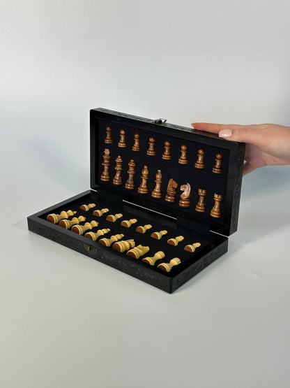 Compact chess set, travel wooden chess set, classic chess board, compact sized chess set, gift for dad, gift for couple limited