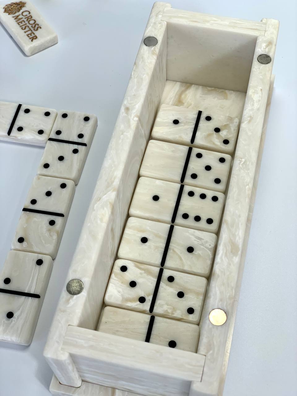 Customized Stone Dominoes set, art. 400013, Stone domino in a storage box