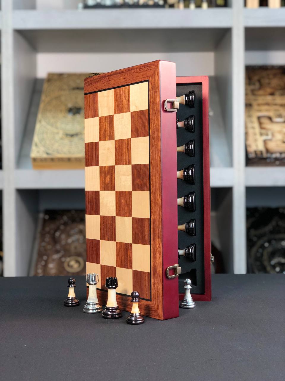 Compact sized Elegant wooden chess set, Gift-ready