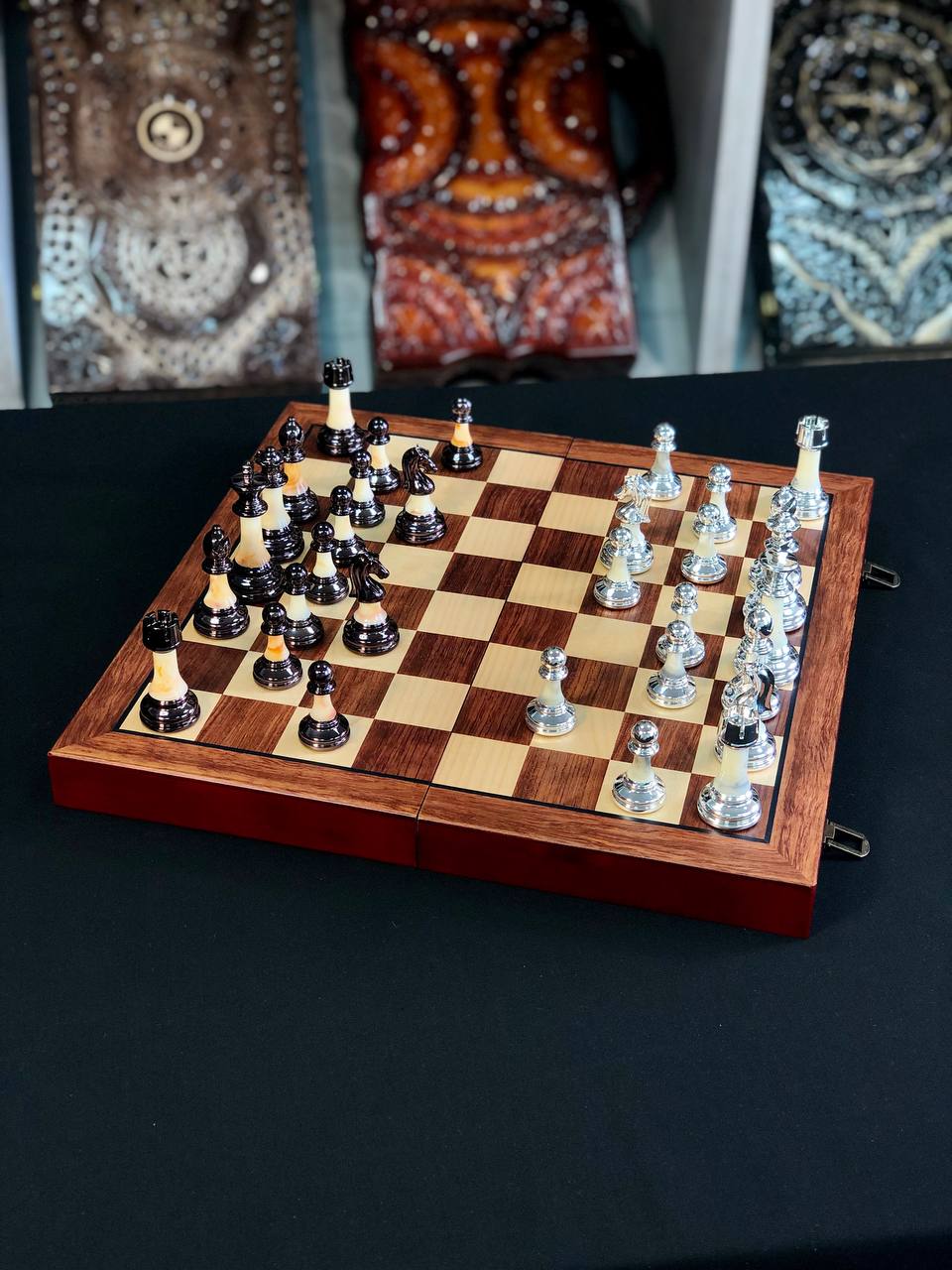 Compact sized Elegant wooden chess set, Gift-ready