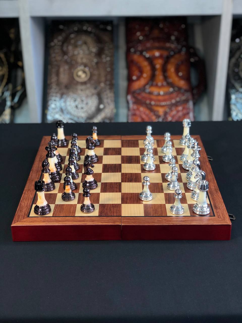 Compact sized Elegant wooden chess set, Gift-ready