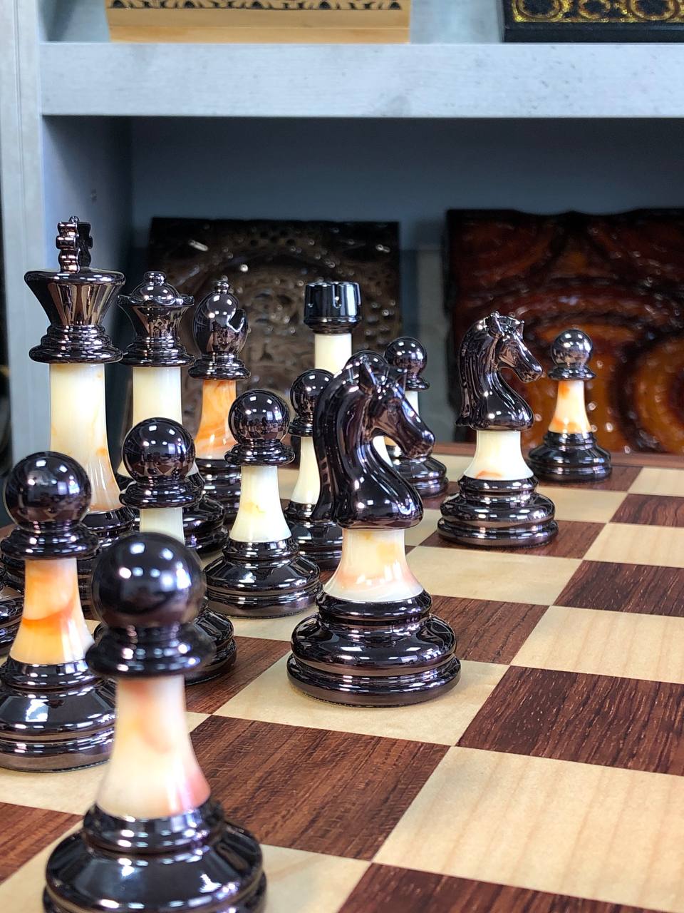 Compact sized Elegant wooden chess set, Gift-ready