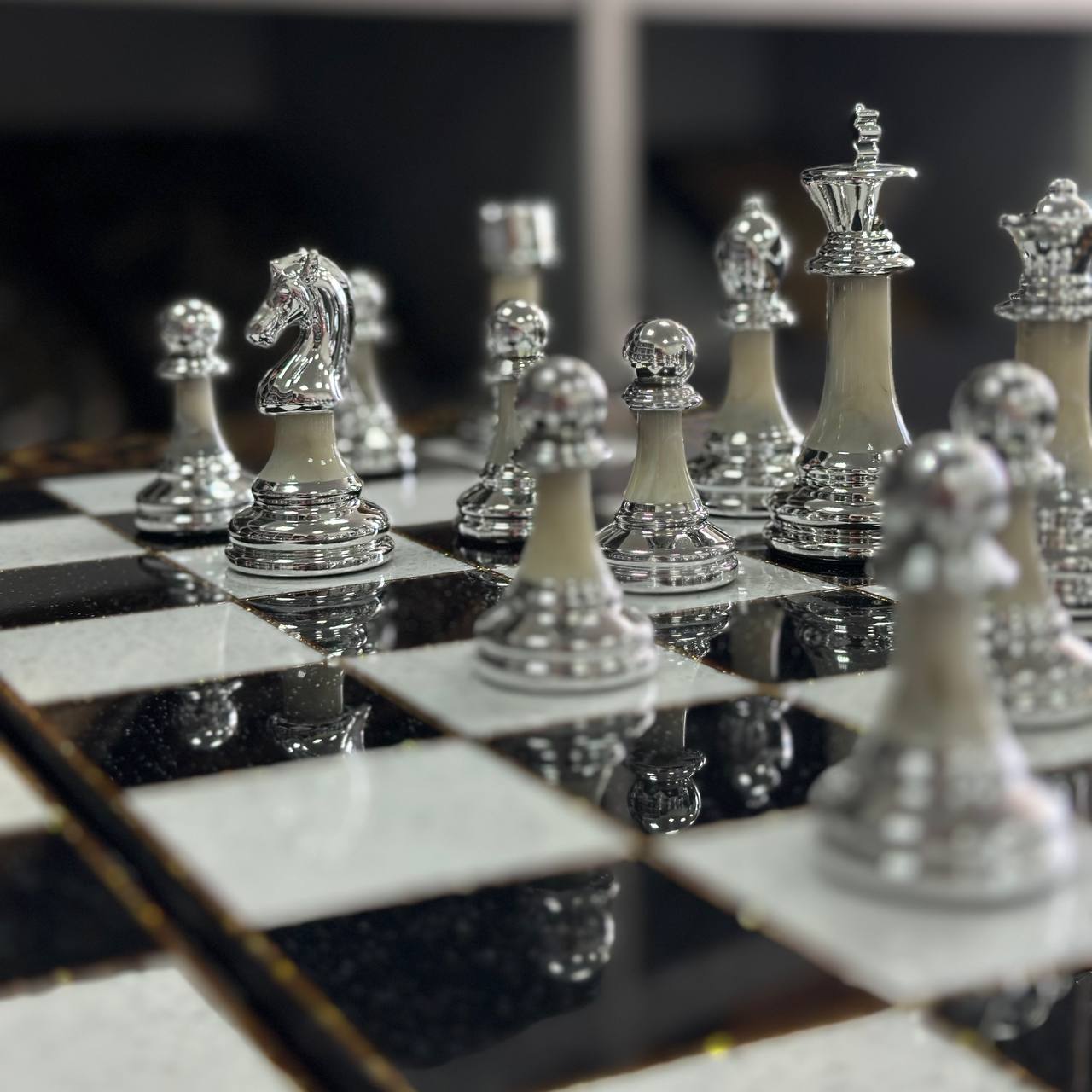 Deluxe Acrylic Stone Chess & Backgammon Set – Gold Carved Design (58×28 cm) | Free Global Delivery | Gift-ready