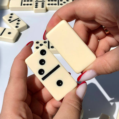 Elegant Acrylic Dominoes Set in wooden box, 53*27*12mm domino size. Gift-ready