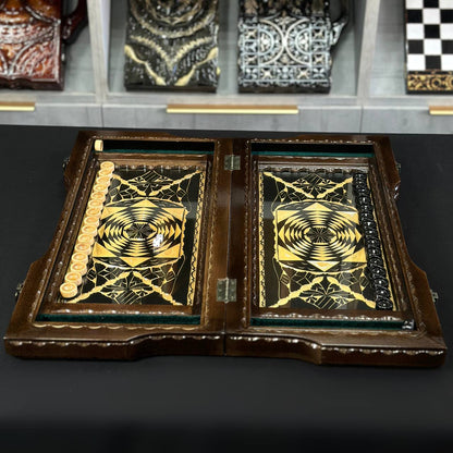 Exclusive Hand-carved Wooden Backgammon with Glass Board, 60×30×8 cm, Gift-ready