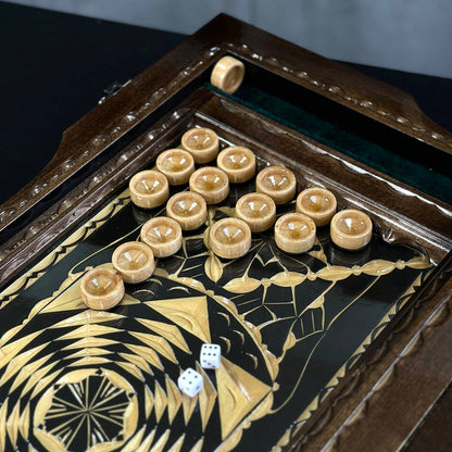 Exclusive Hand-carved Wooden Backgammon with Glass Board, 60×30×8 cm, Gift-ready