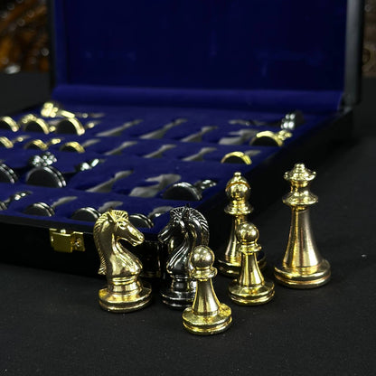 Chess Set with Imitation Marble and Metal Pieces (29x29 cm), Wooden chess set. Gift-ready. Art. 198027