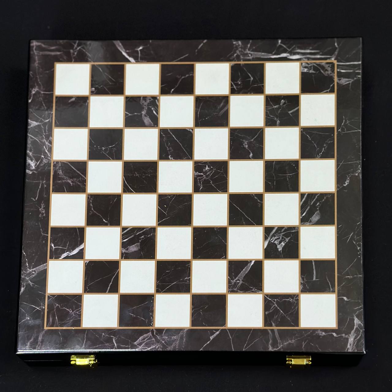 Chess Set with Imitation Marble and Metal Pieces (29x29 cm), Wooden chess set. Gift-ready. Art. 198027