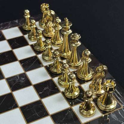 Chess Set with Imitation Marble and Metal Pieces (29x29 cm), Wooden chess set. Gift-ready. Art. 198027