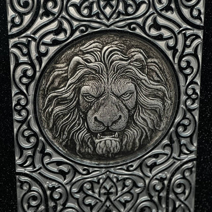 Luxuriöses Backgammon aus schwarzem Acrylstein „Silver Lion“ 60×30cm, Steinbrett