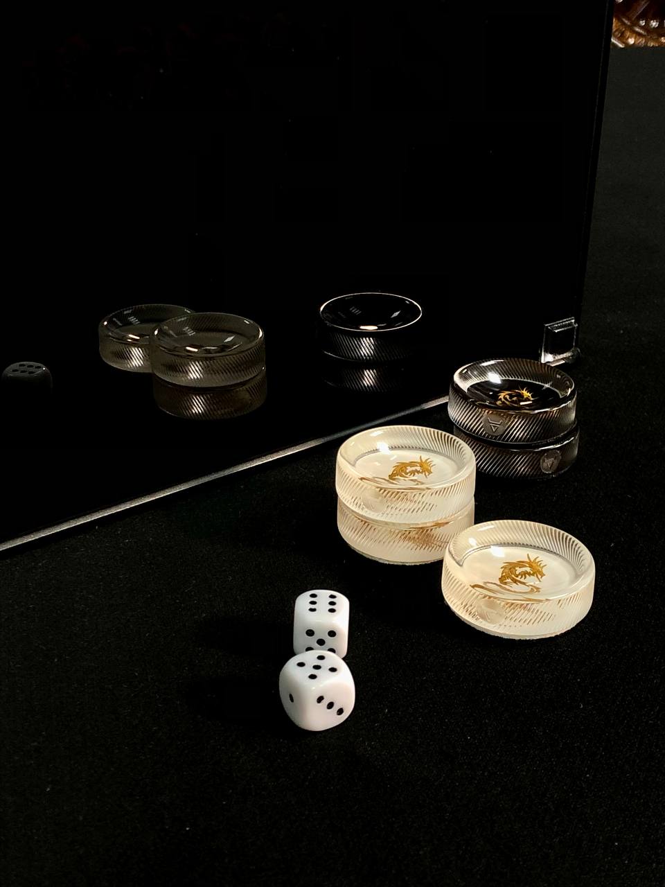 Glass backgammon set Dragon, 61*27cm. Personalization. Gift-ready.