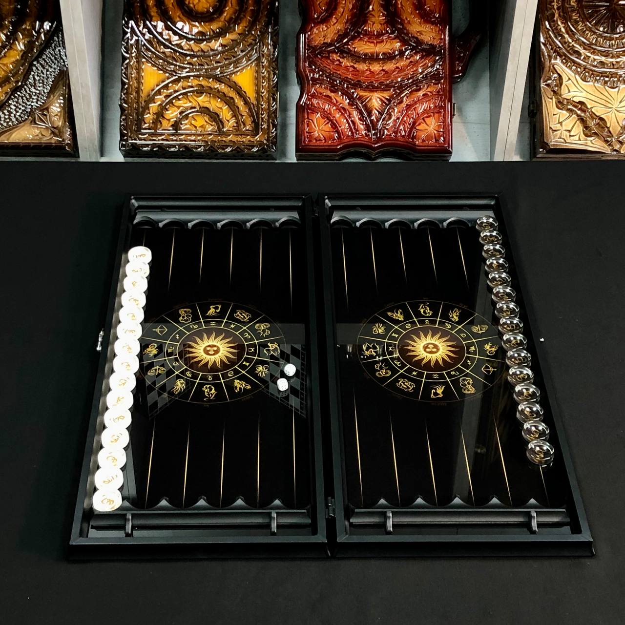 Glass backgammon set Dragon, 61*27cm. Personalization. Gift-ready.