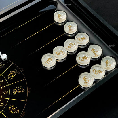 Glass backgammon set Dragon, 61*27cm. Personalization. Gift-ready.