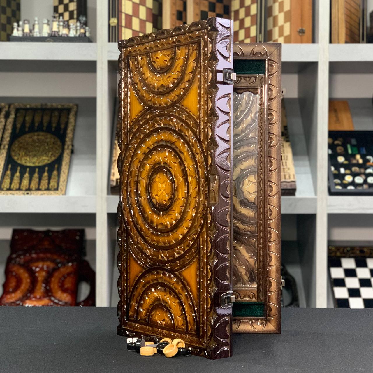 Exclusive Hand-Carved Wooden backgammon with Glass Board – Luxurious and Unique Gift-ready