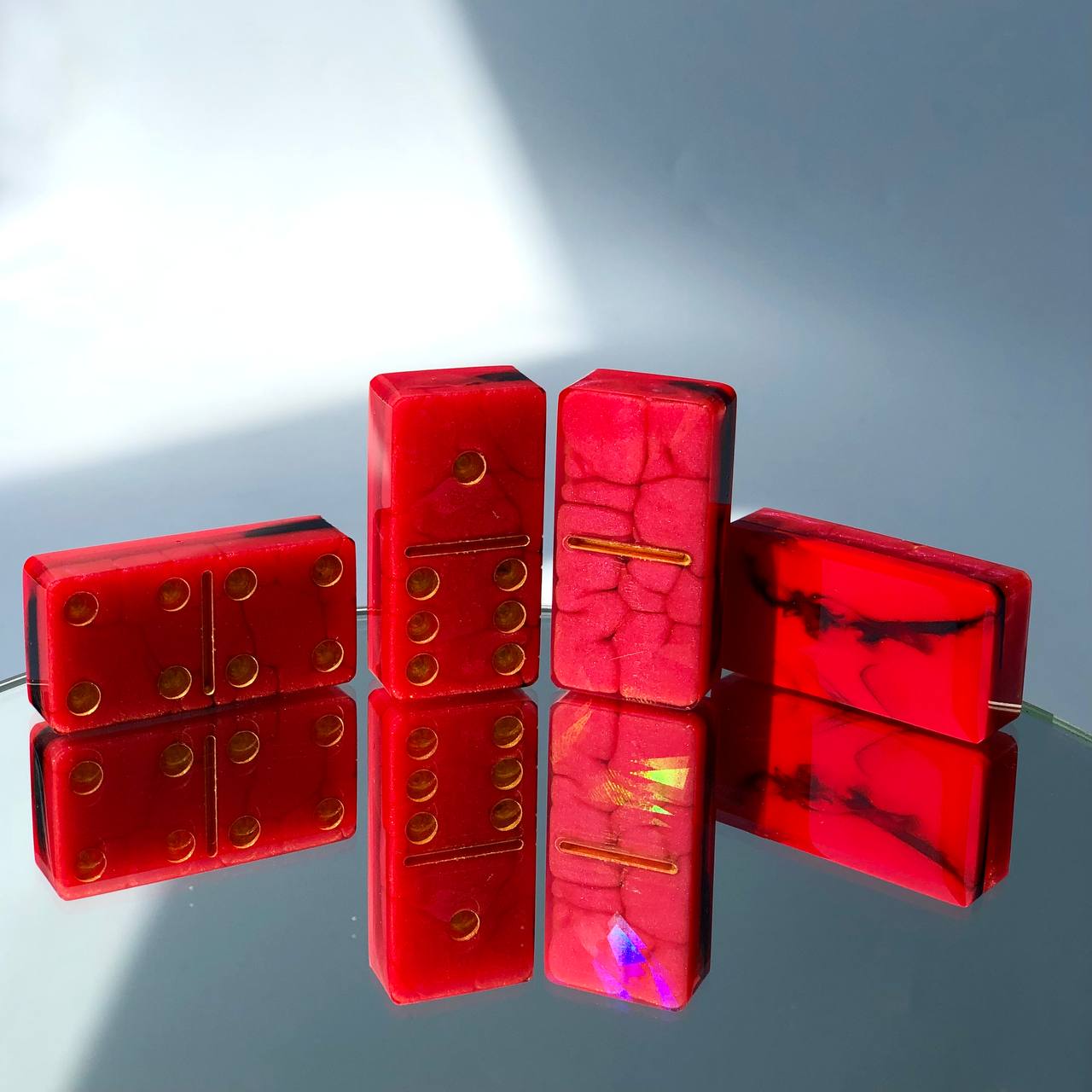 Dominoes Set Handmade Red Epoxy resin 47*24*12mm  in box. Gift-ready and Customized