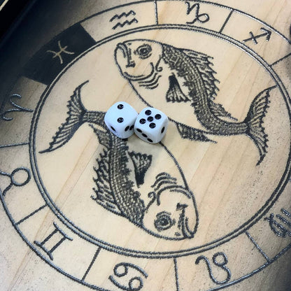 Wooden backgammon board with The Zodiac Sign of Pisces - Handcraft, Customizable, Gift-Ready