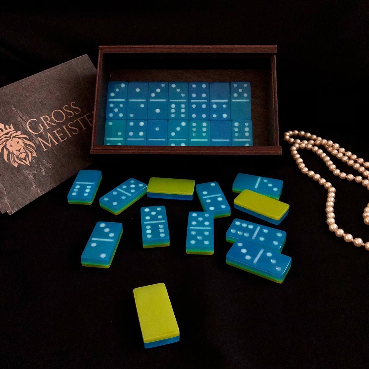 Glow Dominoes Set Handmade Epoxy resin 52*26*10mm in box. Gift-ready and Customized