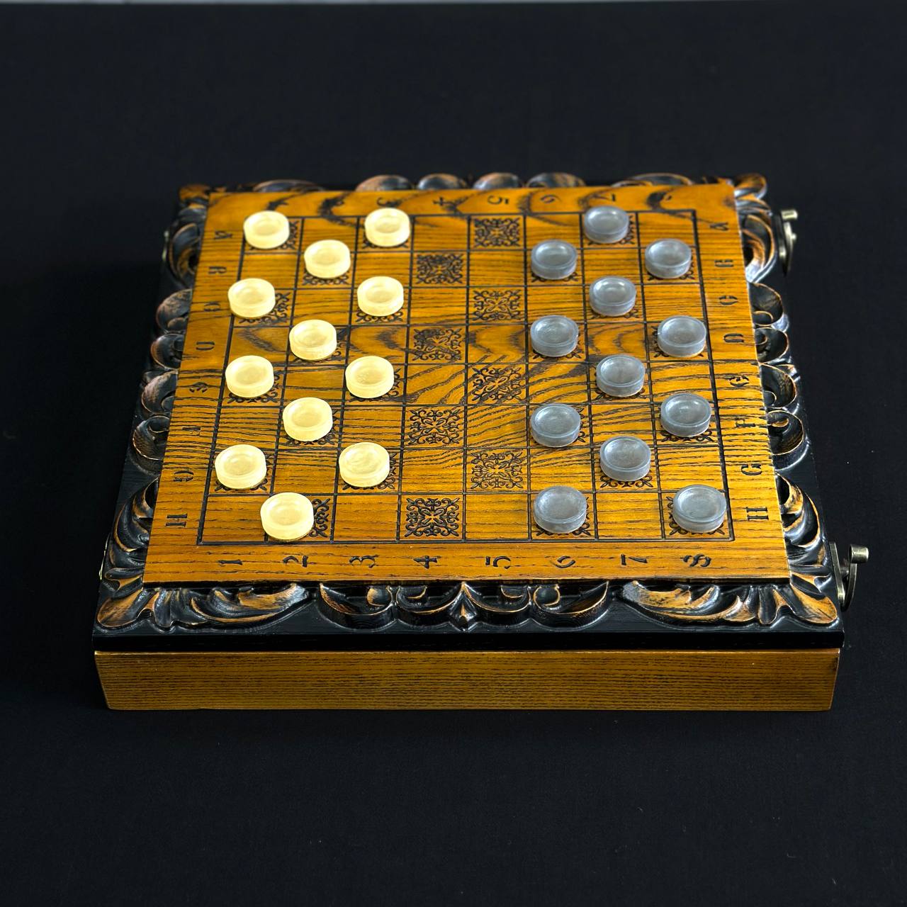 Exclusive Hand-Carved Wooden Chess Set and Checkers Set, 33 x 33 cm. Customized and gift-ready