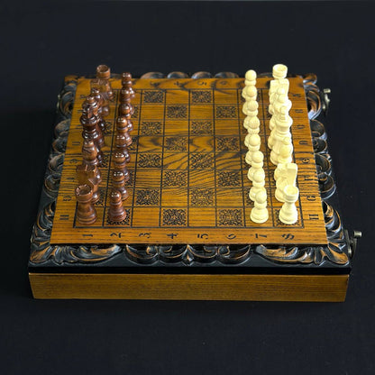 Exclusive Hand-Carved Wooden Chess Set and Checkers Set, 33 x 33 cm. Customized and gift-ready