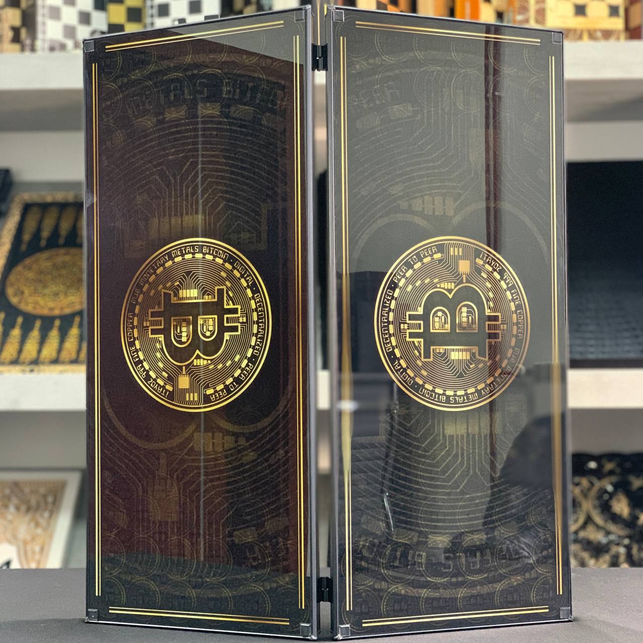 Glas-Backgammon „Bitcoin“, Backgammon-Brett, Geschenk für Chef