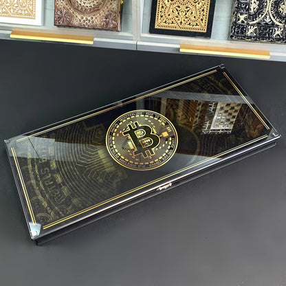 Glas-Backgammon „Bitcoin“, Backgammon-Brett, Geschenk für Chef