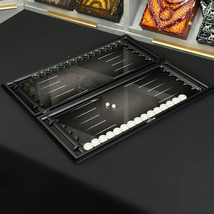 Exclusive Handmade Glass Backgammon "Carbon-design" 61×27 cm, Gift-ready