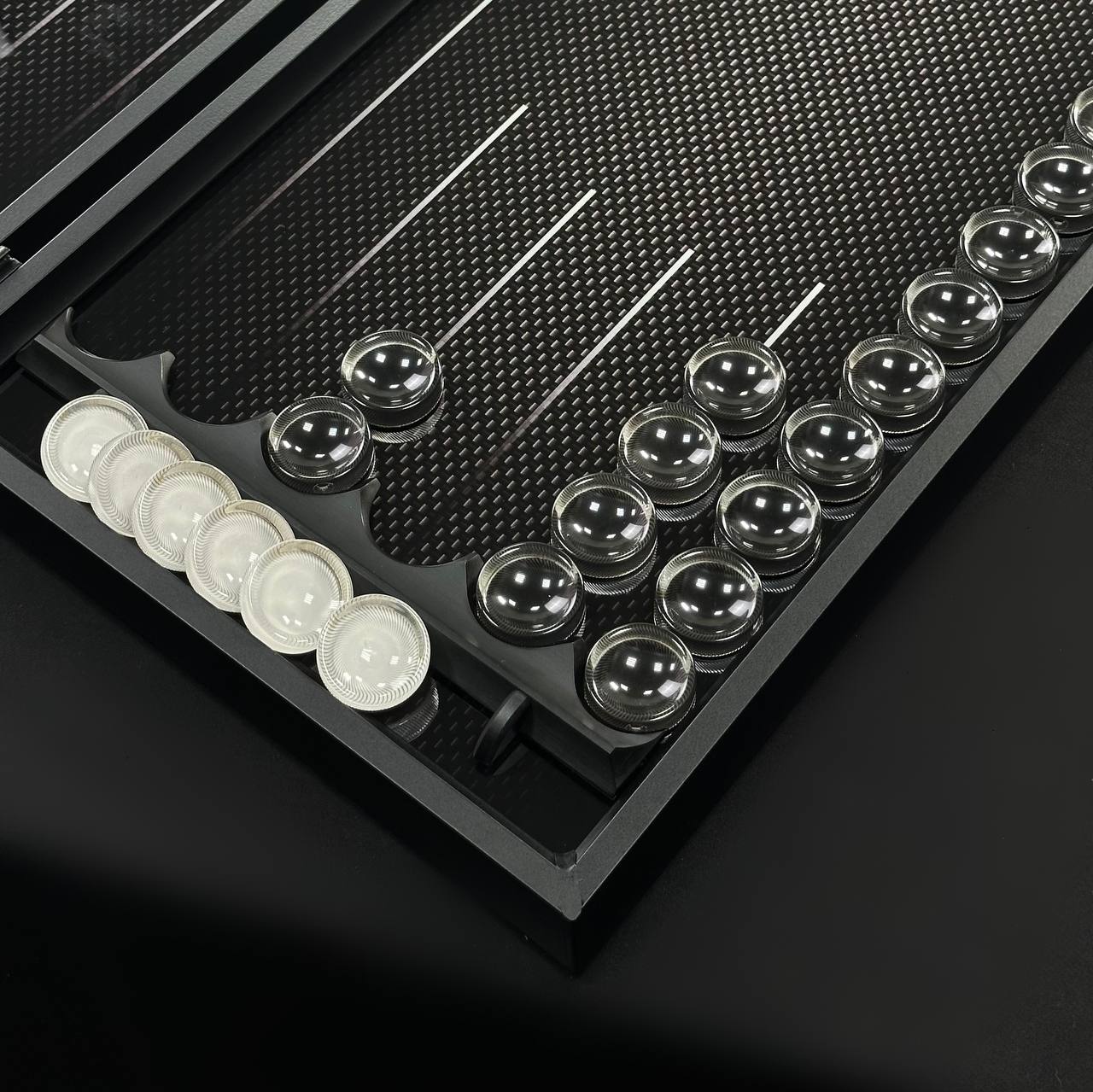 Exclusive Handmade Glass Backgammon "Carbon-design" 61×27 cm, Gift-ready