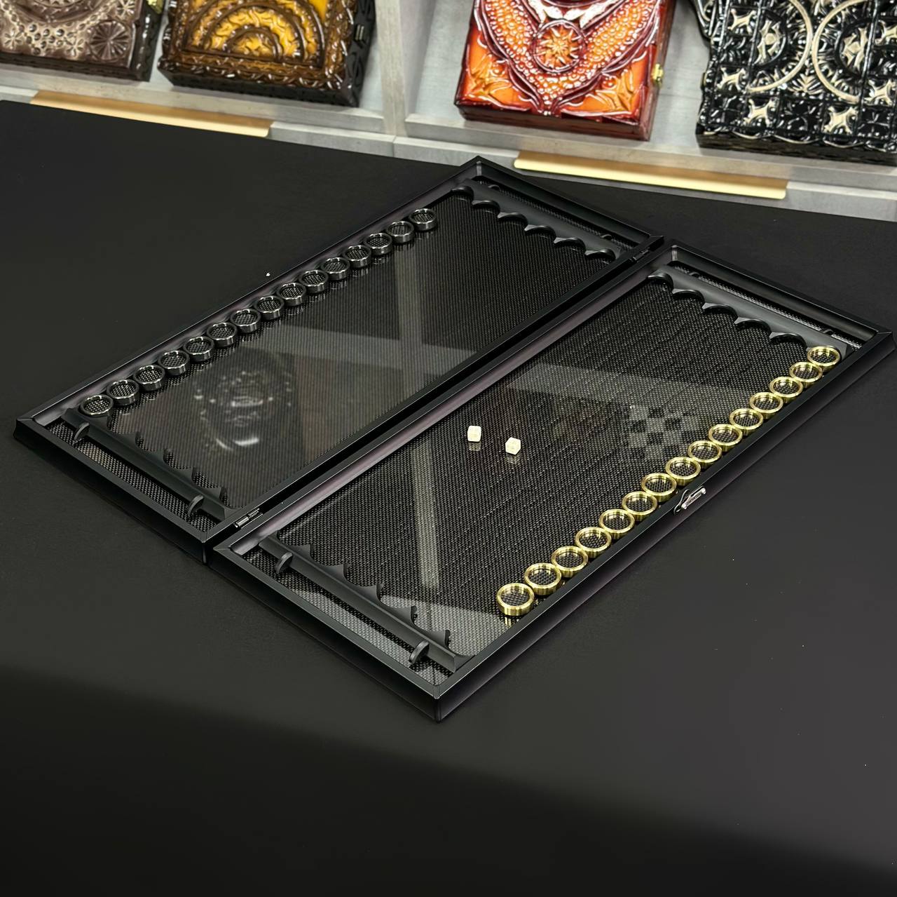 Backgammon de carbono y metal, 61*23cm, art.260000 