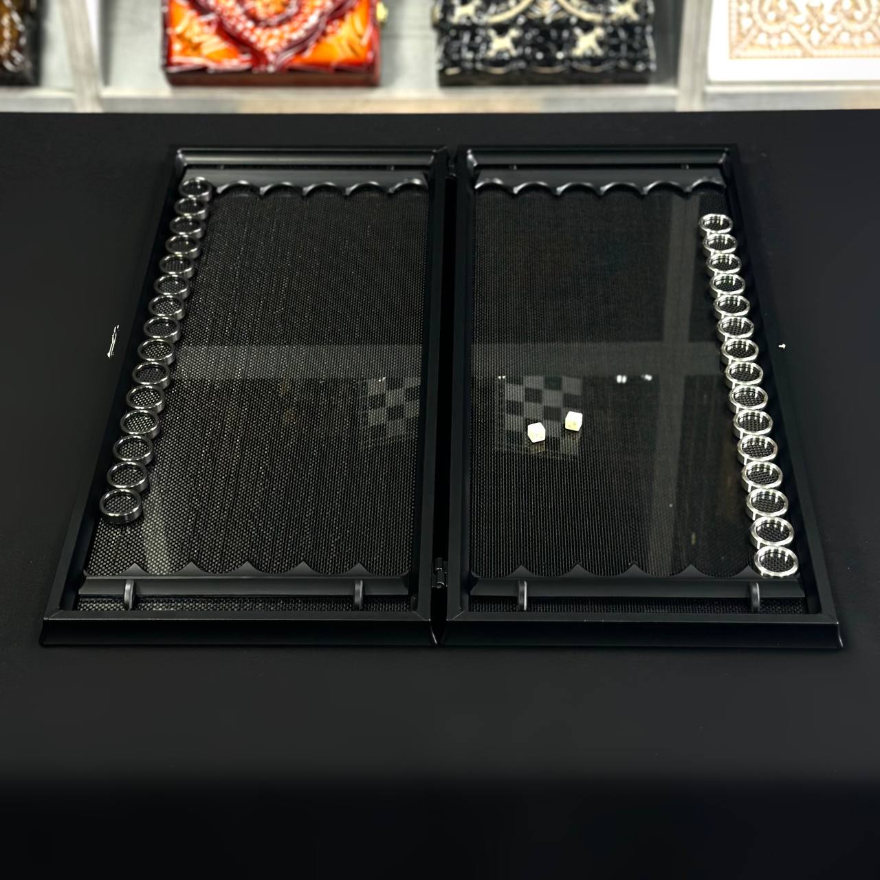 Backgammon de carbono y metal, 61*23cm, art.260000 