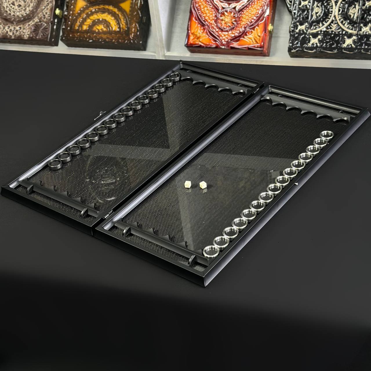 Backgammon de carbono y metal, 61*23cm, art.260000 