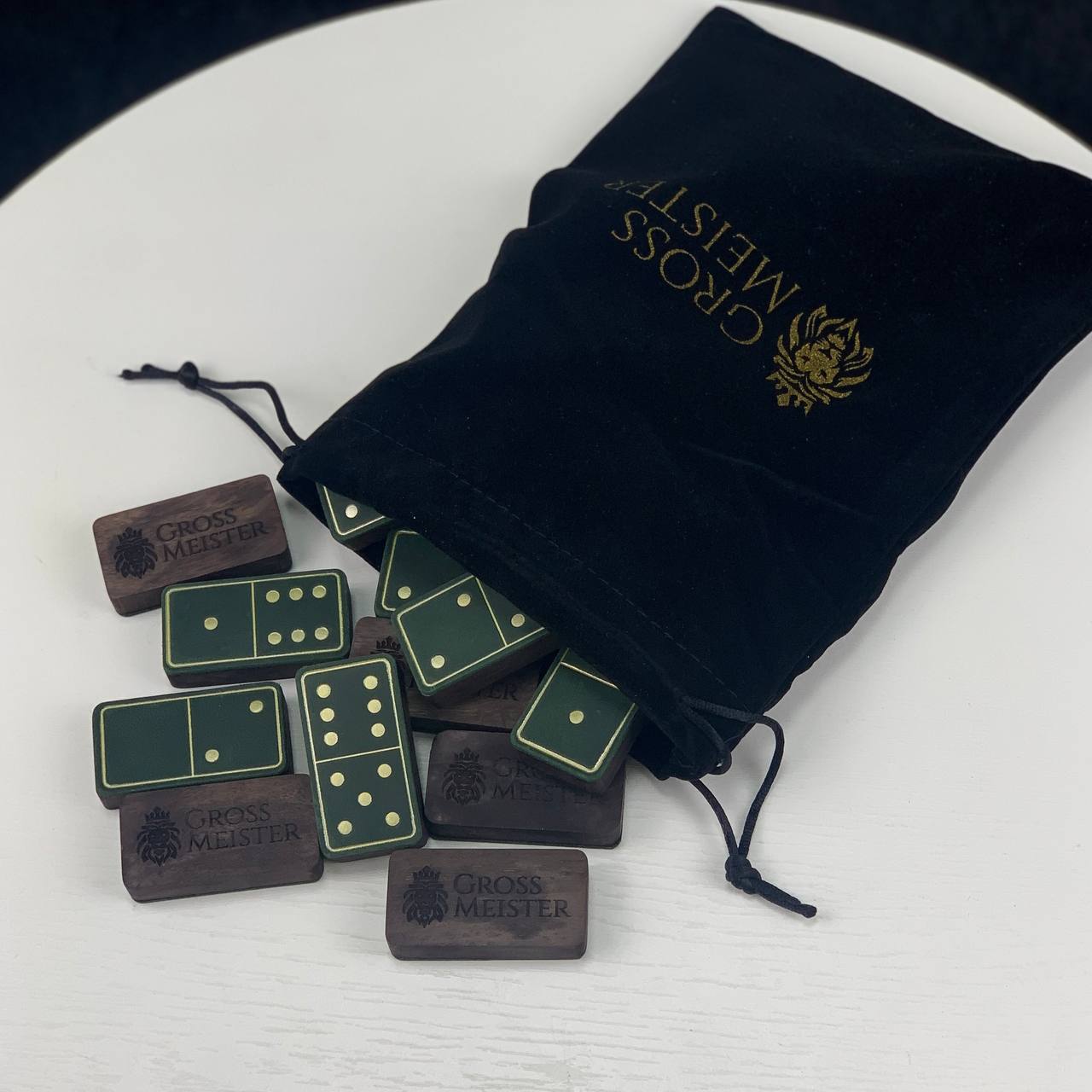 Luxury Domino set from Wood and Elegant Leather, 52*27*12mm green dominoes, Gift-ready