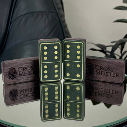 Luxury Domino set from Wood and Elegant Leather, 52*27*12mm green dominoes, Gift-ready