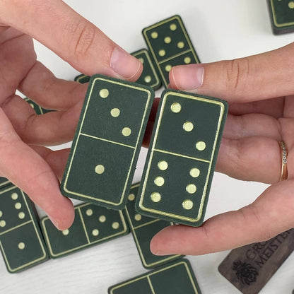 Luxury Domino set from Wood and Elegant Leather, 52*27*12mm green dominoes, Gift-ready