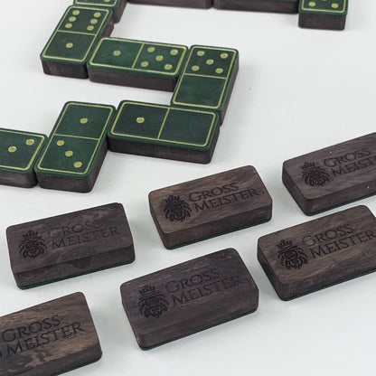 Luxury Domino set from Wood and Elegant Leather, 52*27*12mm green dominoes, Gift-ready