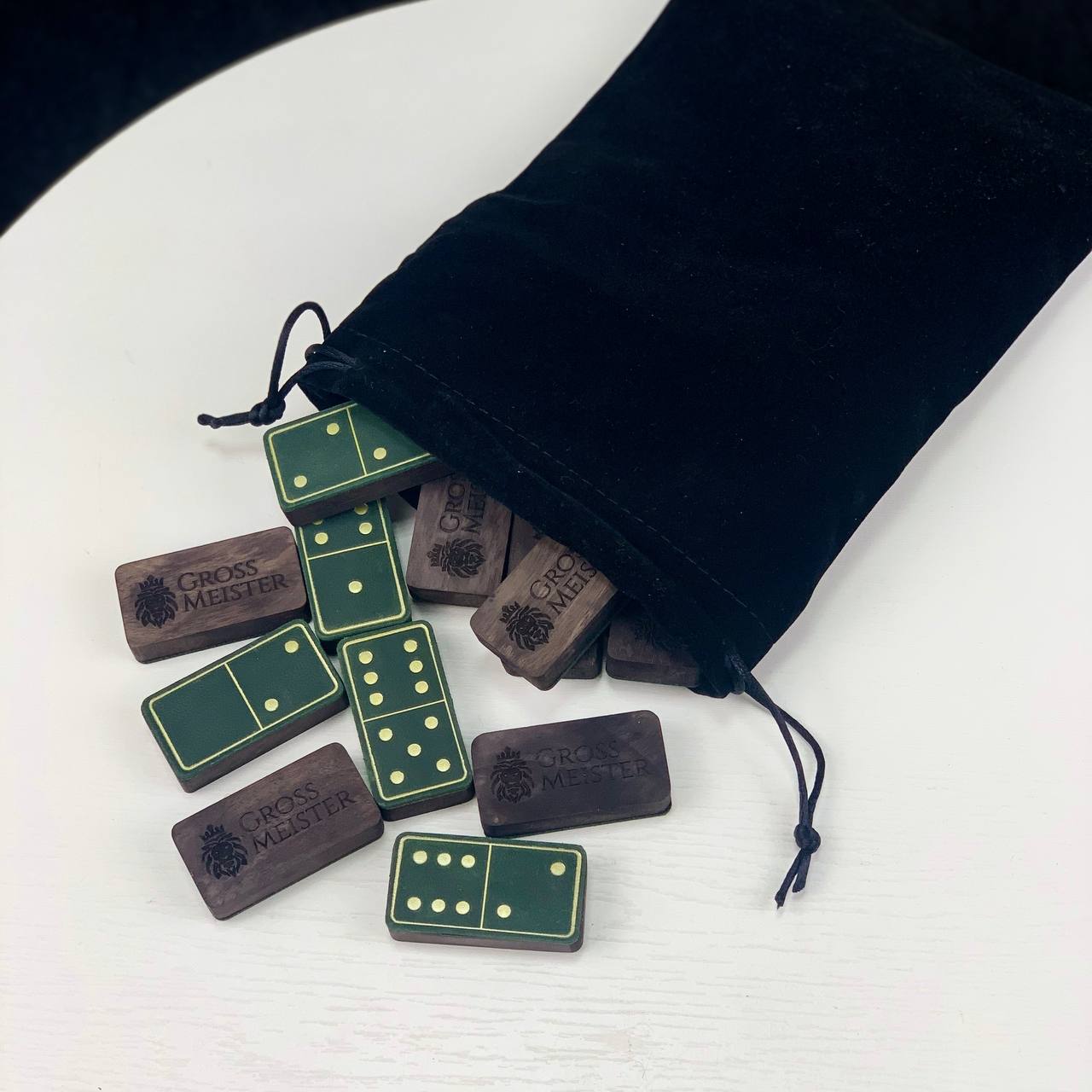 Luxury Domino set from Wood and Elegant Leather, 52*27*12mm green dominoes, Gift-ready