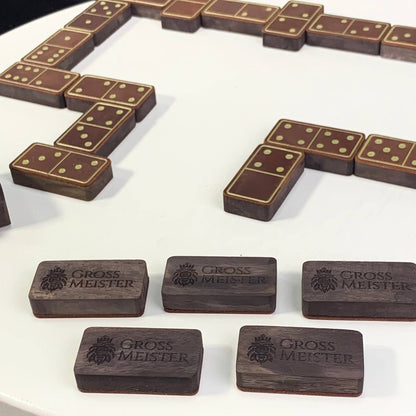 Luxury Domino set from Wood and Elegant Leather, 52*27*12mm brown dominoes, Gift-ready