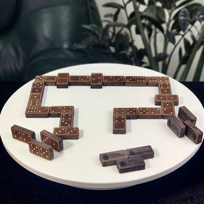 Luxury Domino set from Wood and Elegant Leather, 52*27*12mm brown dominoes, Gift-ready