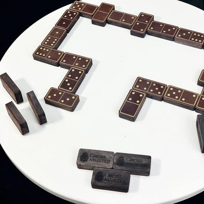 Luxury Domino set from Wood and Elegant Leather, 52*27*12mm brown dominoes, Gift-ready