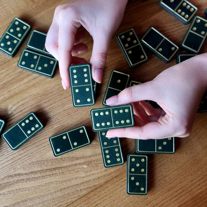 Luxury Domino set from Wood and Elegant Leather, 52*27*12mm green dominoes, Gift-ready