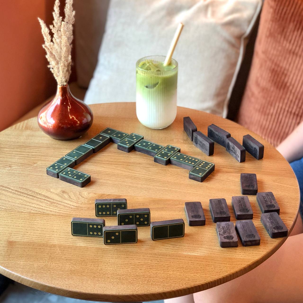 Luxury Domino set from Wood and Elegant Leather, 52*27*12mm green dominoes, Gift-ready