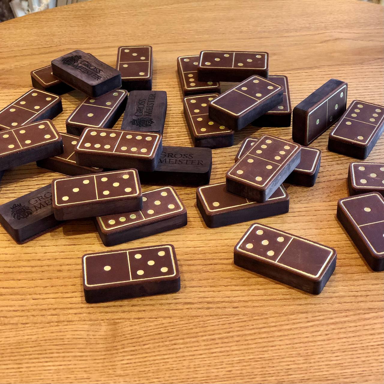 Luxury Domino set from Wood and Elegant Leather, 52*27*12mm brown dominoes, Gift-ready