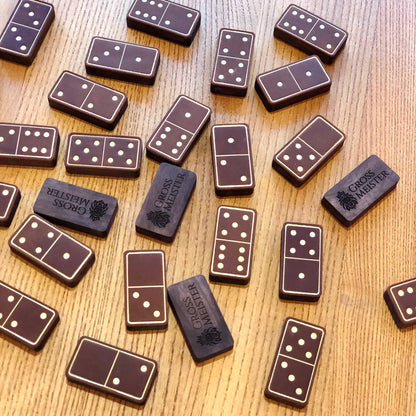 Luxury Domino set from Wood and Elegant Leather, 52*27*12mm brown dominoes, Gift-ready