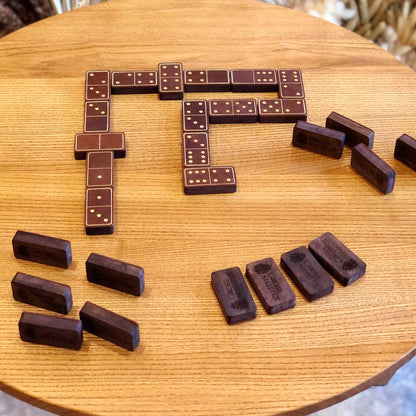 Luxury Domino set from Wood and Elegant Leather, 52*27*12mm brown dominoes, Gift-ready